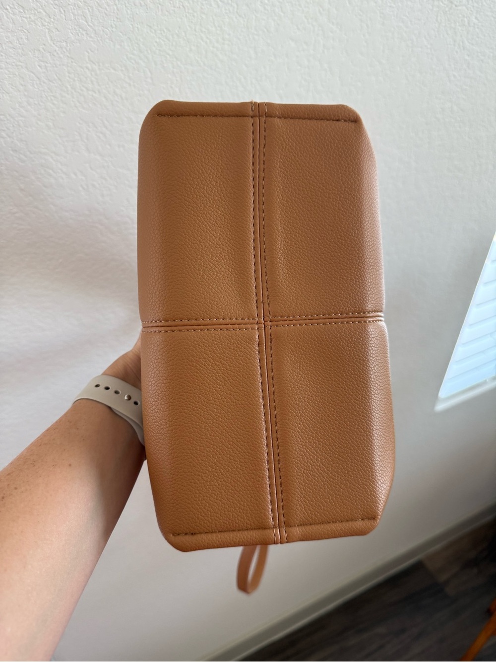 Women's Tan Pebbled Leather Top-Handle Bag - Picture 7 of 9